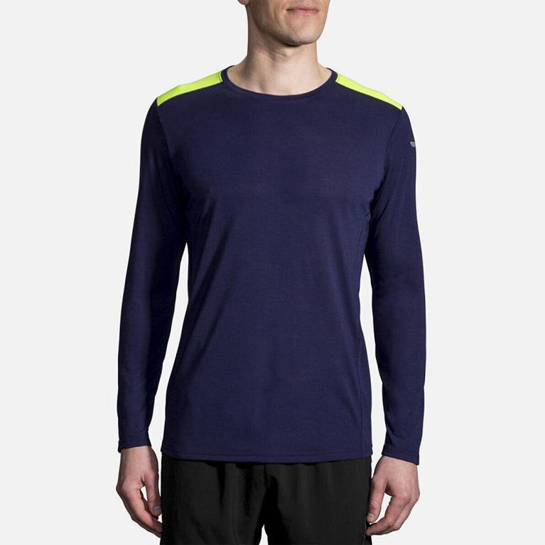 Brooks Distance Mens Long Sleeve Running Shirt - Blue - Indonesia (SJDV-65910)